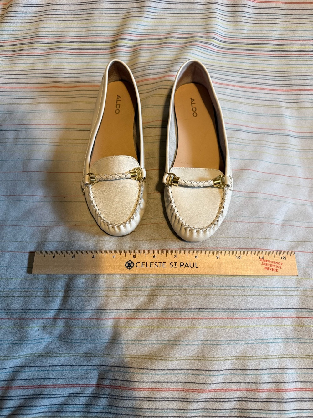 ALDO Cream Braided Leather Loafers with Gold-Tone Accent